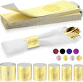 Polymer Material Reusable Napkin Band, Glue-Free Tear-Proof Water Resistant Oil-Proof Napkin Bands Set of 50(Front Gold Color and Back Silver), 6 Adjustable Sizes Napkin Rings