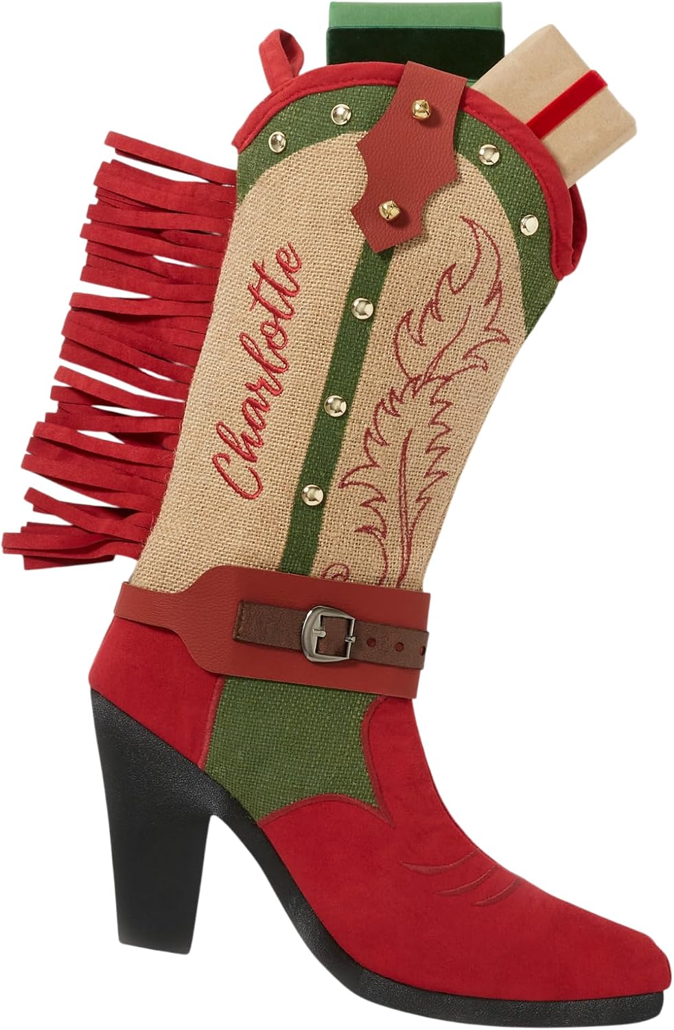 Personalization Universe Personalized Western Cowboy or Cowgirl Boot Stocking with Faux Spur, Embroidered Name, and Durable Design - Perfect Holiday Decor for Christmas (Multicolor, Cowgirl)