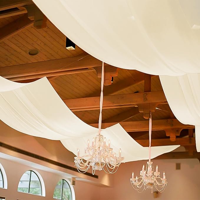 6 Panels Ivory Ceiling Drapes for Wedding, 5ftx15ft Ceiling Drapes Cheesecloth Sheer Fabric Curtain Wedding Arch Draping Fabric Romantic Ceiling Decorations for Weddings Party Ceremony Stage