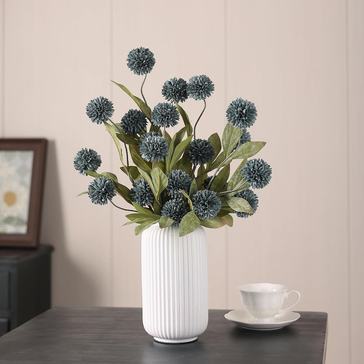 27"artificial pompon mum silk flower stems for vase, side view