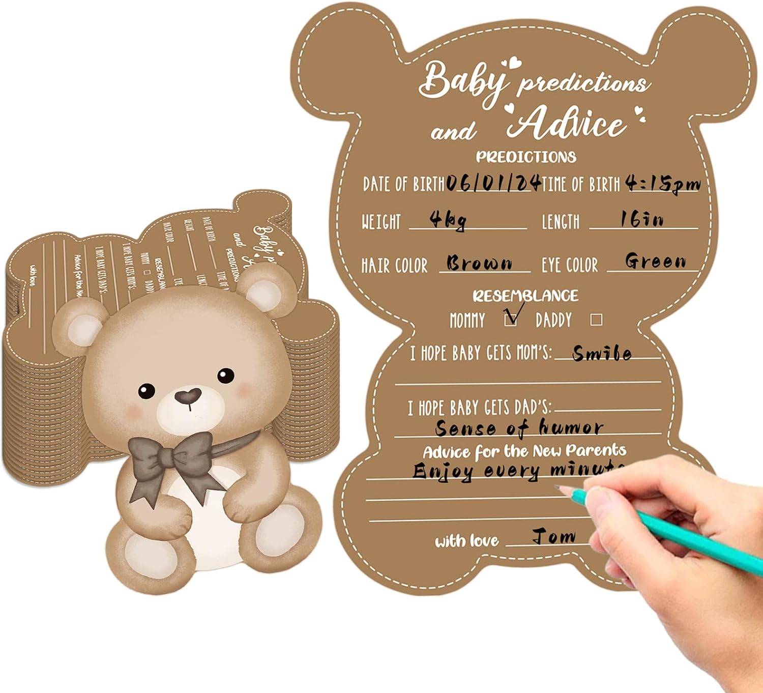 Justforjoyful 50 Pcs Teddy Bear Baby Shower Game Set Prediction and Advice Cards We Can Bearly Wait Baby Shower Decorations Bear Best Wishes Gender Neutral Game Party Activity Supplies