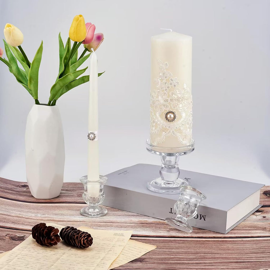Unity Candle Holder - Glass Candle Holders for Pillar Candles Taper Candles, Glass Candlestick Holders Set of 3, Decorative Clear Glass Candlestick Holder for Wedding Table Dinning Church Centerpiece