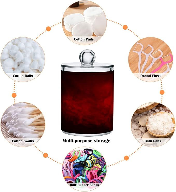 Gredecor 4 Pack Qtip Holder Clear Red Apothecary Jars with Lids Plastic Acrylic Bathroom Jars Vanity Countertop Canister Storage Organizer for Cotton Ball,Swabs,Pads,Floss