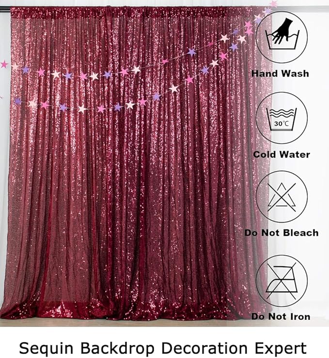ShinyBeauty Burgundy Sequin Backdrop 10FTx10FT Sequin Fabric Backdrops for Photograph Photo-Backdrop-Drapes 10FT Sparkle Curtains for Wedding Wine Glitter Backgrounds for Shimmer Background