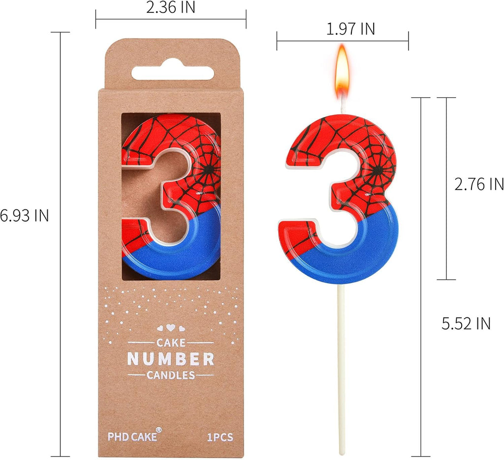PHD CAKE 2.76 Inch Number 3 Fun Spider Birthday Candles, Spider Number Candles, Cake Number Candles, Party Celebration
