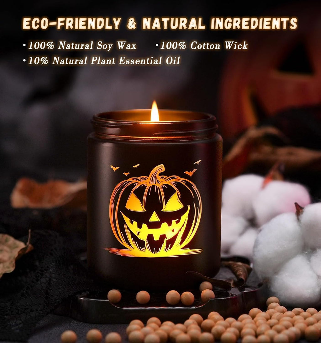 Halloween Candle,Halloween Gifts Candles with LED Pumpkin Face | Fall Candles with Pumpkin Spice Scent Over 40 Hours of Burn Time, Gift for Home Fall Decorations Indoor, 100% Soy Wax