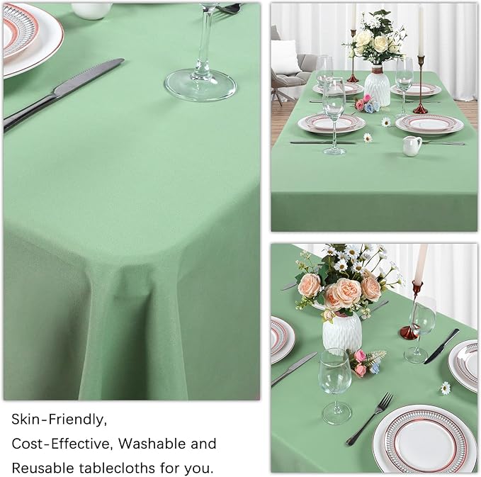8 Pack Sage Green Tablecloth 60 x 102 Inch Rectangular Tablecloths for 6 Foot Rectangle Tables, Wrinkle Resistant Green Table Cloth Washable Polyester Fabric Table Covers for Party Wedding Banquet