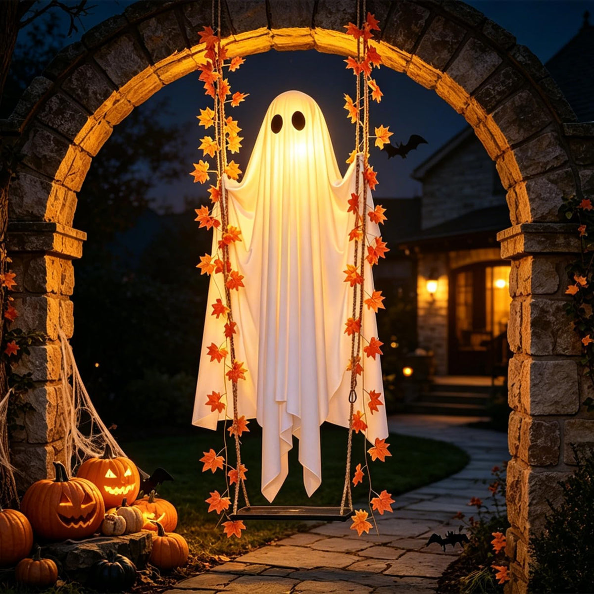 Swinging Ghost Outdoor Decor,4.4FT Halloween Decorations Outdoor Indoor with ...