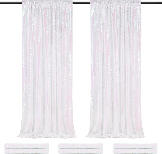 Backdrop Curtains 6 Panels Iridescent Sequin Background 2ftx8ft Glitter Fabric Baby Shower Party Wedding Photo Drapes Backdrop