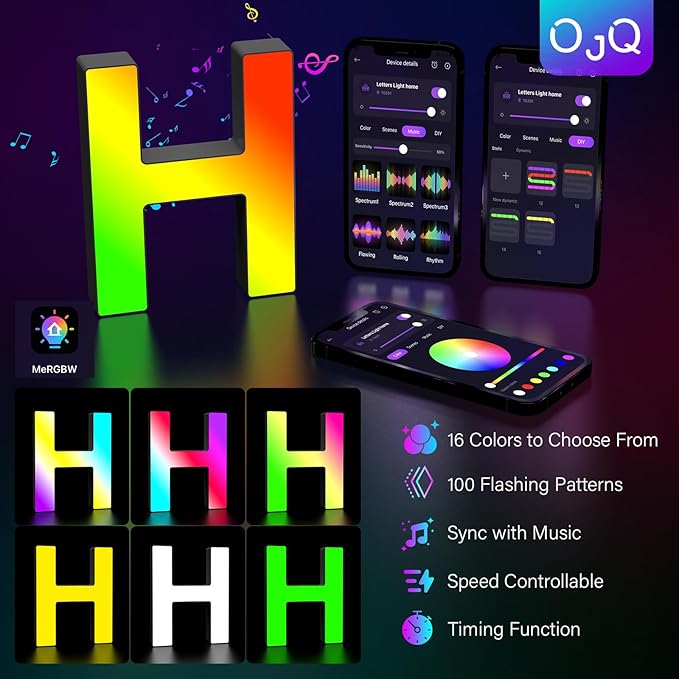 OJQ Light Up Letters LED Letter - Marquee Letters Room Decor Alphabet Letter Music Sync Color Change Colorful - Christmas Birthday Gifts for Girl - Teen Girls Gifts Party Home Wall Decor