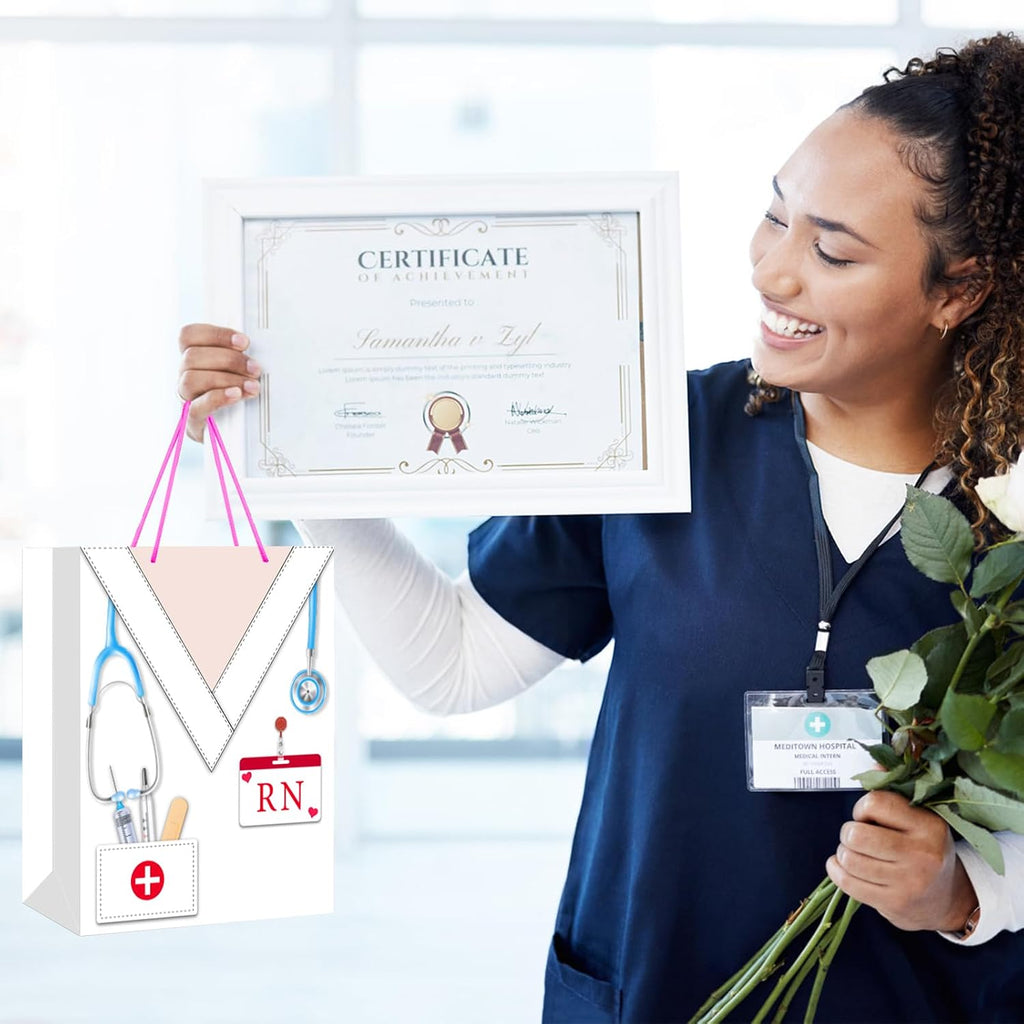 HEYINSHEN Nurse Graduation Gifts Bag 13" Large Congrats Nurses Gift Bag with Tissue Paper & Handles Gifts Bag for Nursing Grads Medical School Graduation Decor Nurse Week Celebrations