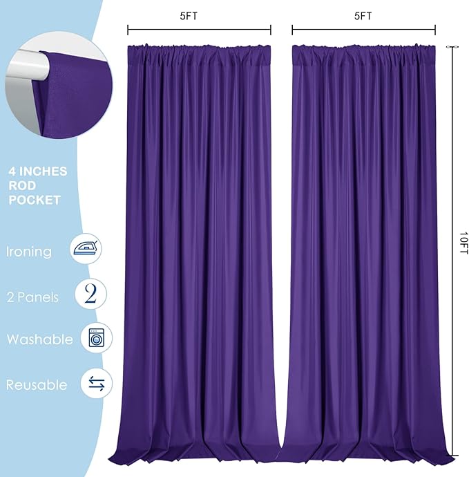 Sugargirl 10x10FT Purple Backdrop Curtains Polyester Photo Backdrop Drapes Curtains 2 Panels with Rod Pockets for Party Birthday Wedding Photography Home Decoration