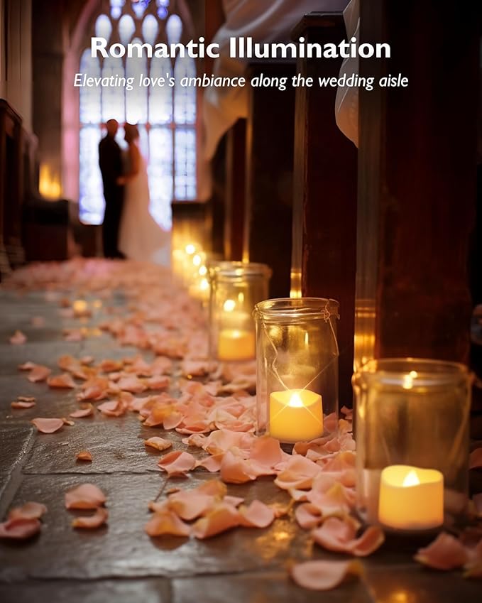 Homemory 48-Pack Novelty Flickering Flameless Tea Lights Candles, 200+Hours Battery-Operated LED Fake Candles for Wedding Table Centerpieces,Proposal,Anniversary, Ivory Base, Ø1.5'' × H1.3''