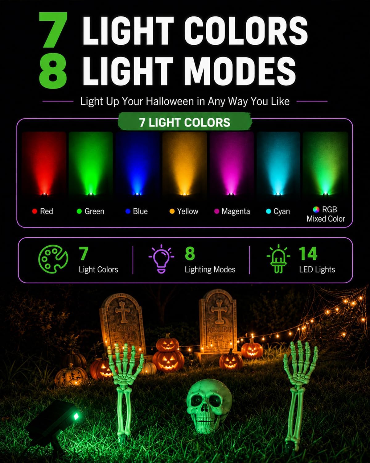 Solar Halloween Lights Outdoor with Skeleton Head and Hands