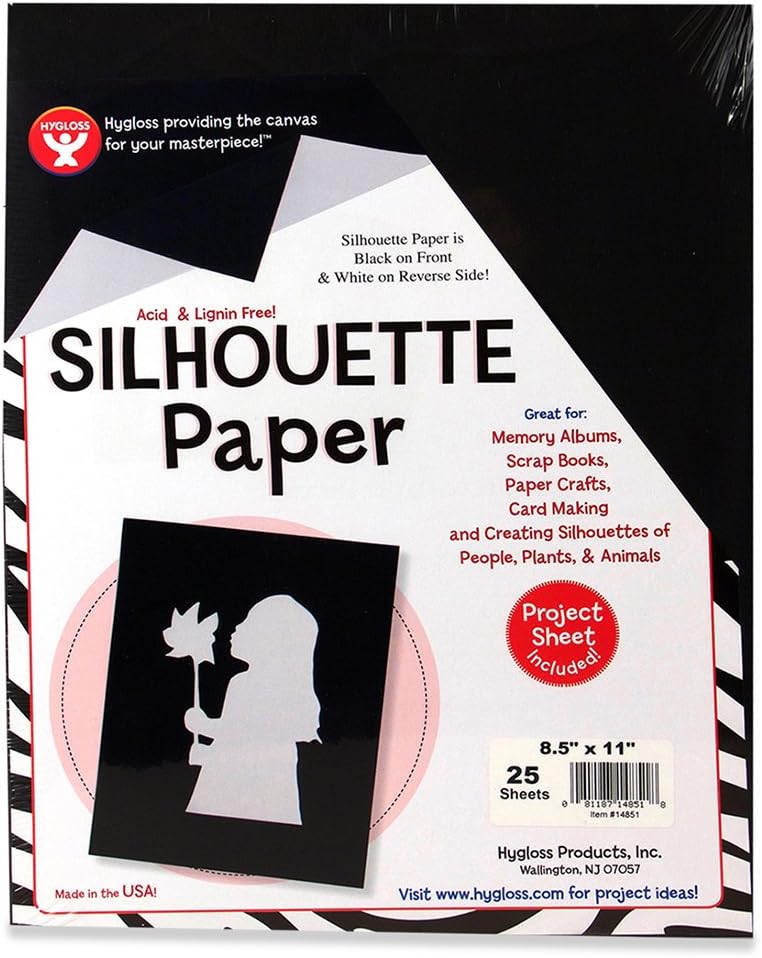 Hygloss Products Black Silhouette Paper – Tracing Portrait Drawing Crafts Paper - 8-1/2 x 11 Inch, 25 Sheets