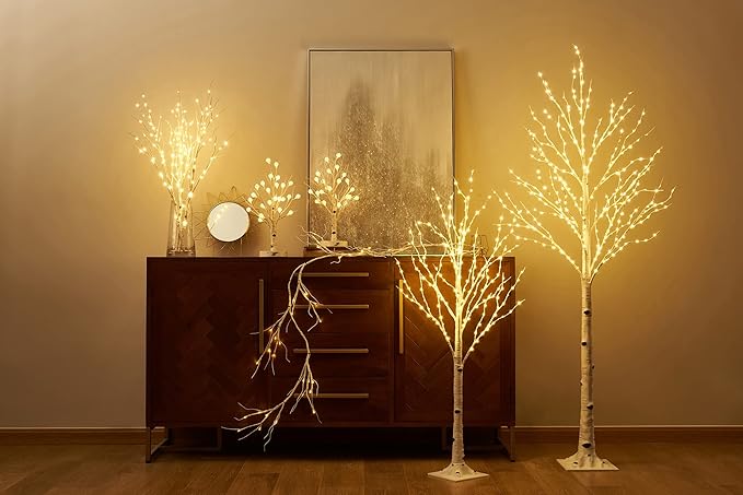 LITBLOOM 2 Sets Lighted Tabletop Birch Tree with Timer USB Plug-in or Battery Operated, Easter Tree Lights 18IN 24 LED for Wedding Party Christmas Table Decoration