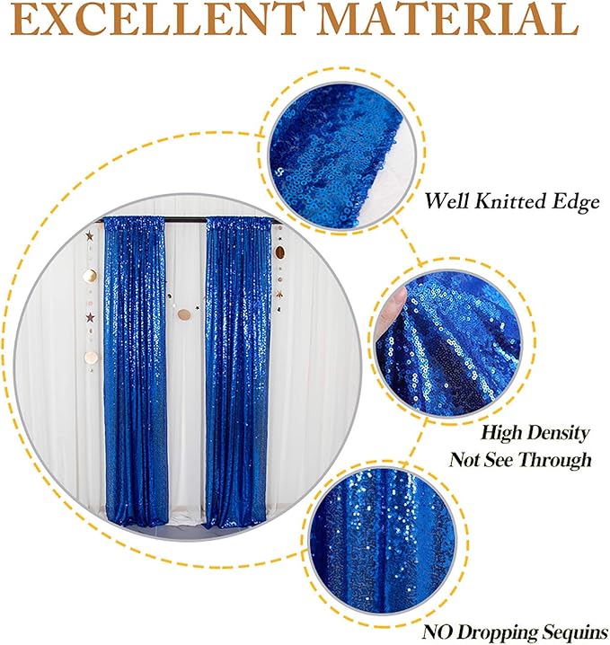 ShinyBeauty Sequin Royal Blue Backdrop Curtains 2 Panels 4Ftx7Ft Photo Backdrops Blue Photograph Background Shimmer Curtain for Parties, Birthdays, Graduations, Holiday Wall Decor