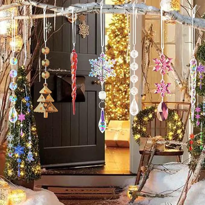 Lanpn 26pcs Christmas Ornaments Crystal Christmas Tree Decoration, Hanging Clear Acrylic Snowflake Icicle Drop Pendants for Xmas Winter Outdoor Indoor Party Decoration Gold