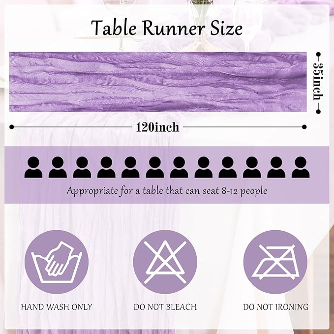 10-Pack Lilac Cheesecloth Table Runners – 10FT (35x120 Inch) Boho Rustic Gauze Fabric Cheese Cloth Table Runner for Weddings, Baby Showers, Bridal Shower, Farmhouse & Birthday Party Decor
