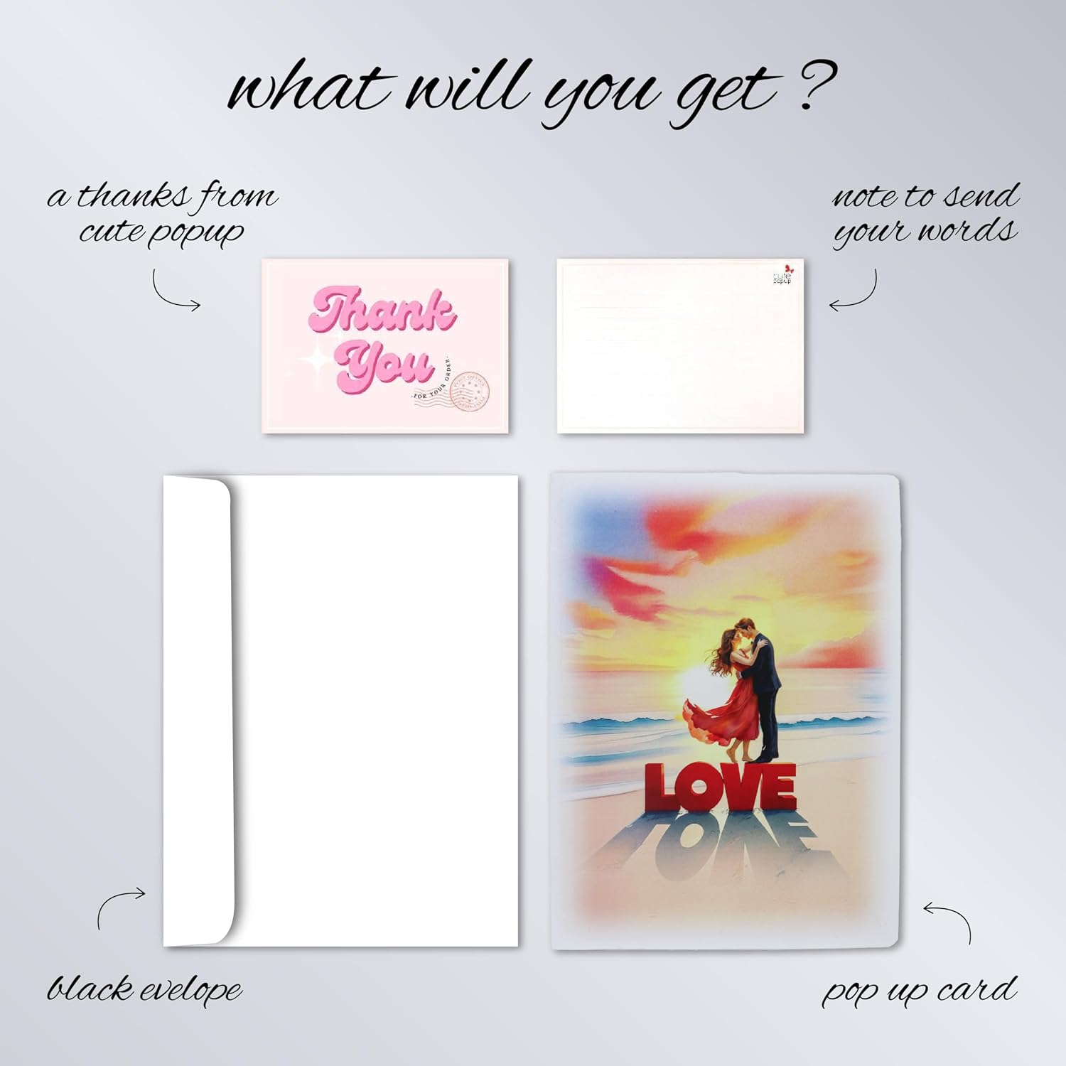 CUTE POPUP 3D Pop Up Love Card Romantic Couple on Beach at Sunset Design Anniversary, Valentine's Day, Birthday Card for Her, Him — Handmade 6x8 Inch, Envelope Included