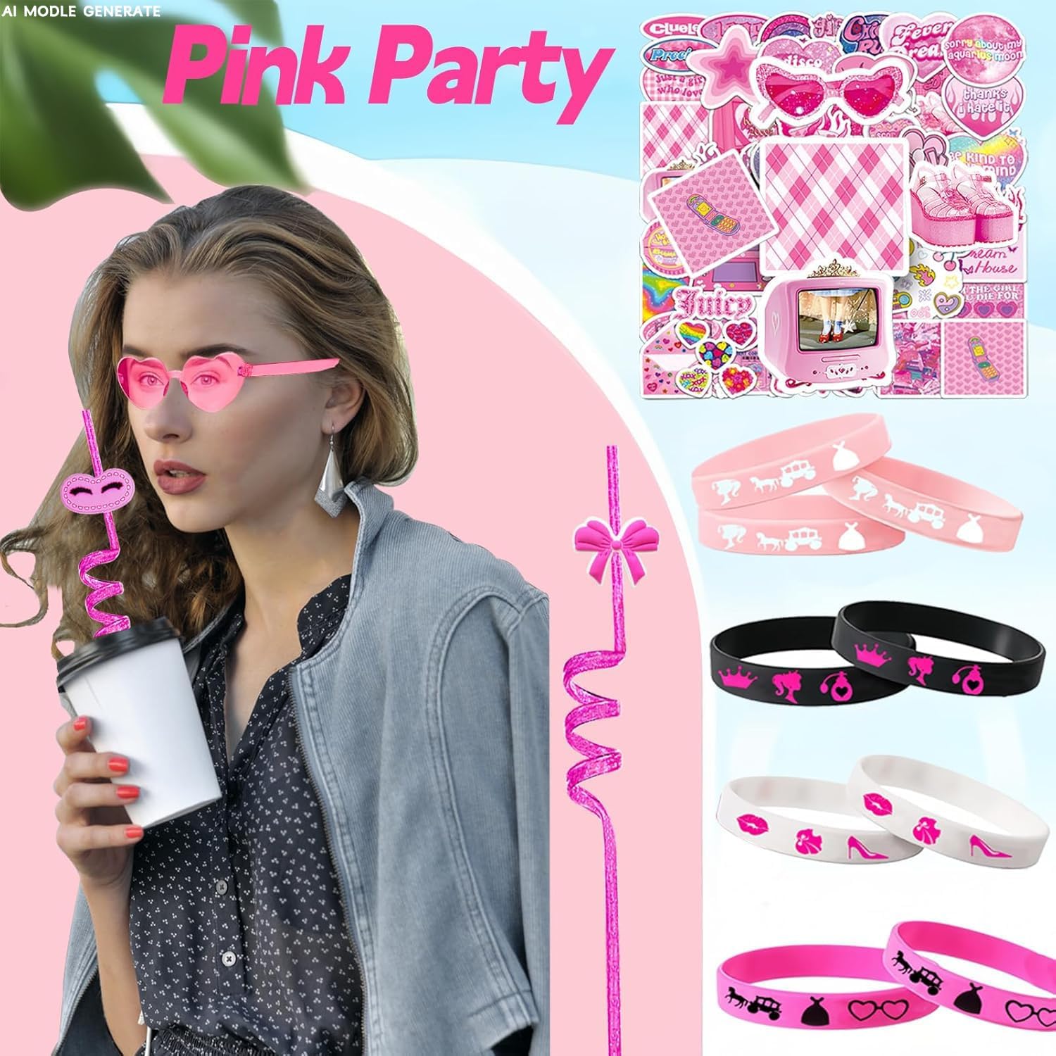 CHSLtmxq 122 PCS Pink Party Favors, Toy Goodie Bag Stuffers, Princess Set | 122pcs pink toy party favors and goodie bag stuffers with gift boxes, glasses, bracelets, straws, wands, and stickers.
