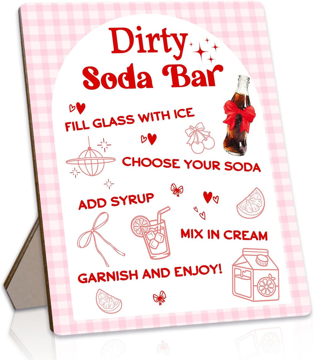 Dirty Soda Bar Sign for Baby Shower, She's Ready To Pop Wooden Menu and Recipe Board, 8x10 Inch Pink Tabletop Welcome Sign, Beverage Setup Decor for Gender Reveal or Wedding Party