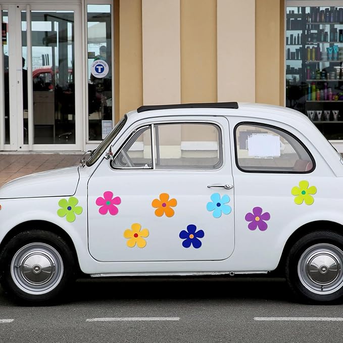 Kingdder 48 Pieces Retro Flower Car Magnets Decorations Refrigerator Decals 60s Multicolor Flower Cutout Magnets for Car Home Door Garage Refrigerator Window Mailbox