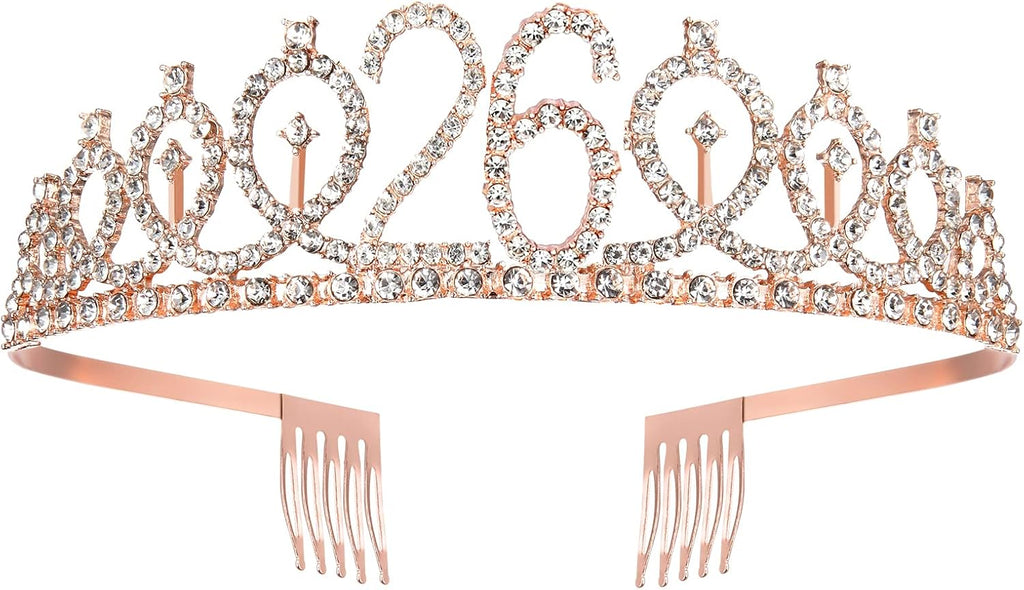 Rose Gold Birthday Tiara and Sash for Woman, Fabulous 26th Birthday Party Favor