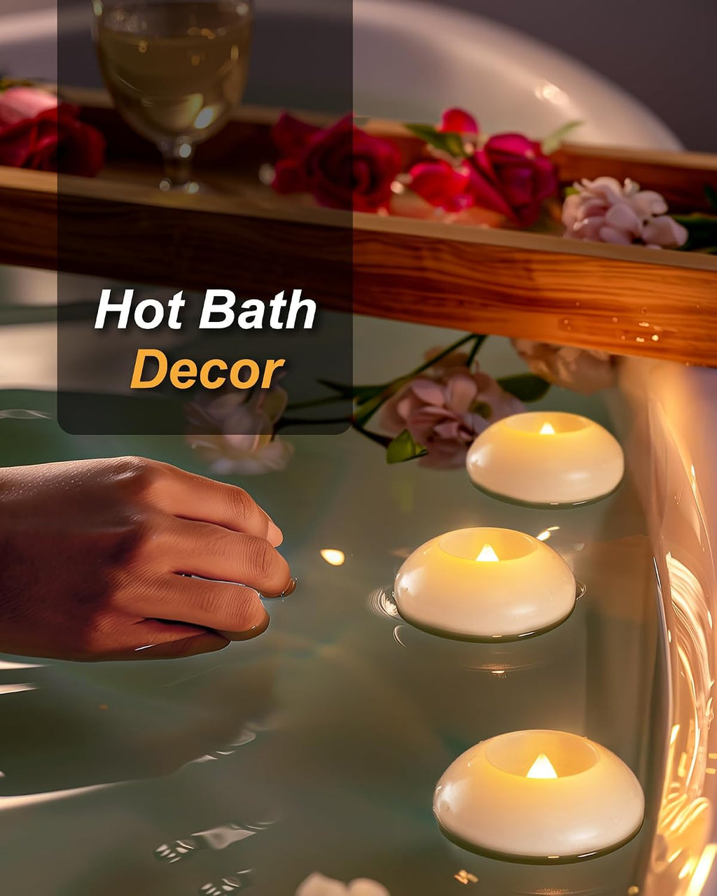 Homemory 3 Inch Flameless Floating Candles, White Real Wax, 100+ Hour, Battery Flickering Waterproof Tealights-Wedding Centerpiece, Engagement, Dinner Parties, Beach Parties, Home Decor, Set of 12