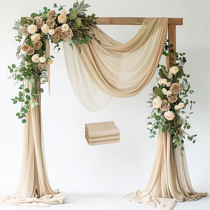 Wokceer Champagne Wedding Arch Draping Fabric Backdrop 3 Panels 28.7" X 20FT Sheer Drapes Fabric for Wedding Arbor Ceremony Party