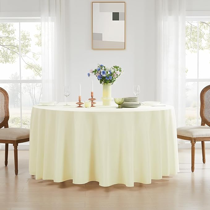 Round Tablecloth 120 Inch Tablecloth 10 Pack Ivory Table Cloths Washable Decorative Polyester TableClothes Cover for Dining Table Banquets Buffet Parties and Wedding