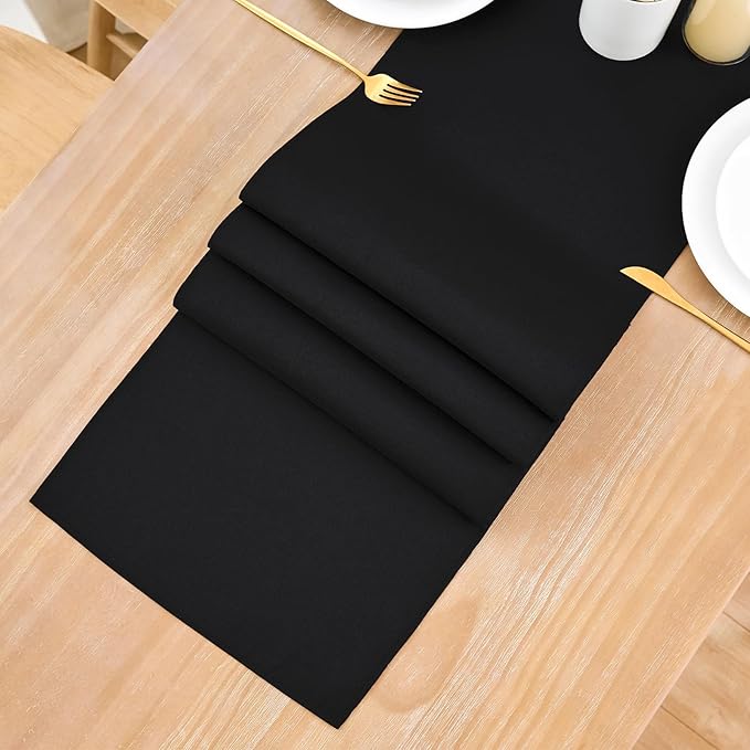 2 Pack Black Table Runner 12 x 90 Inch Solid Color Farmhouse Runners Coffee Table Dresser for Daily Party Home Decoration