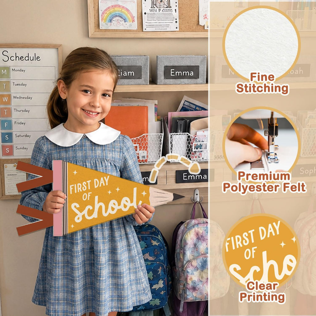 First Day of School Pennant Flag Felt Banner Sign, | First Day of School Decorations，Back to Schools Banner for Kids, Pencil Photo Prop for Preschool Homeschool Classroom Decor