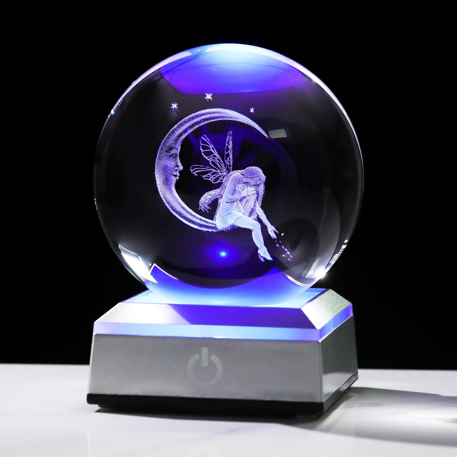 Ornalrist 3D Crystal Ball Engraved Fairy & Moon Gifts, Gifts for Daughter | Moon Fairy Crystal Ball Gifts for Girls Her, Fairy Glass Sphere Decor Gift, Gifts Ideas on Birthday Christmas for Women