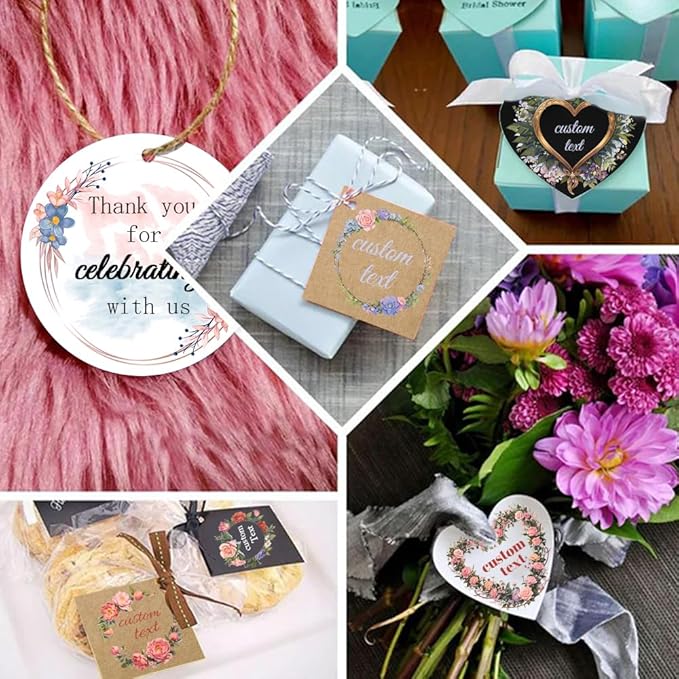 Custom Gift Tags - Personalized Wedding & Birthday Party Favors, Round Kraft Paper Hang Tags with String