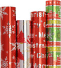 ribbli christmas wrapping paper 4 rolls green silver, main product view