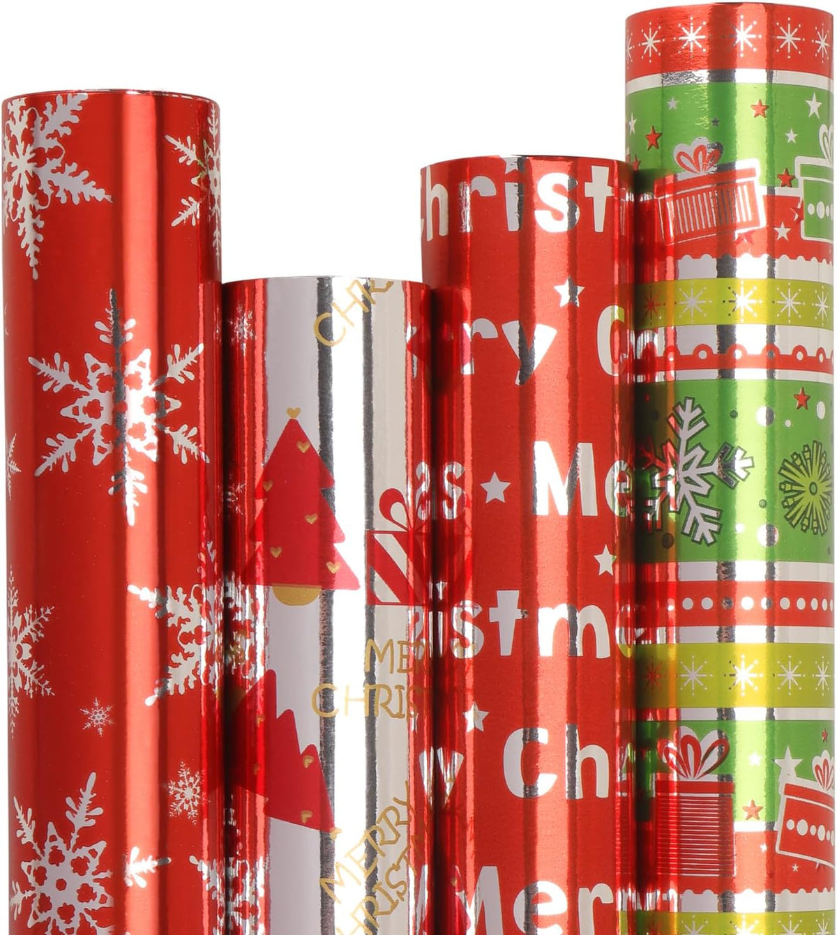 ribbli christmas wrapping paper 4 rolls green silver, main product view