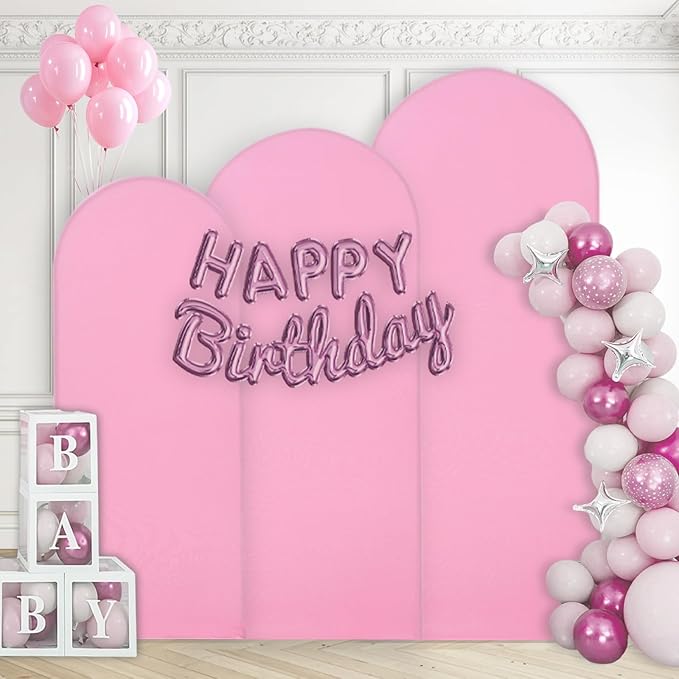 WEERRW Pink Arch Backdrop Cover Ballon Arch Stand Covers Set of 3 Spandex Fitted Round Top Chiara Stretchy Backdrop for Wedding Birthday Party Decoration(6FT, 6.6FT, 7.2FT)