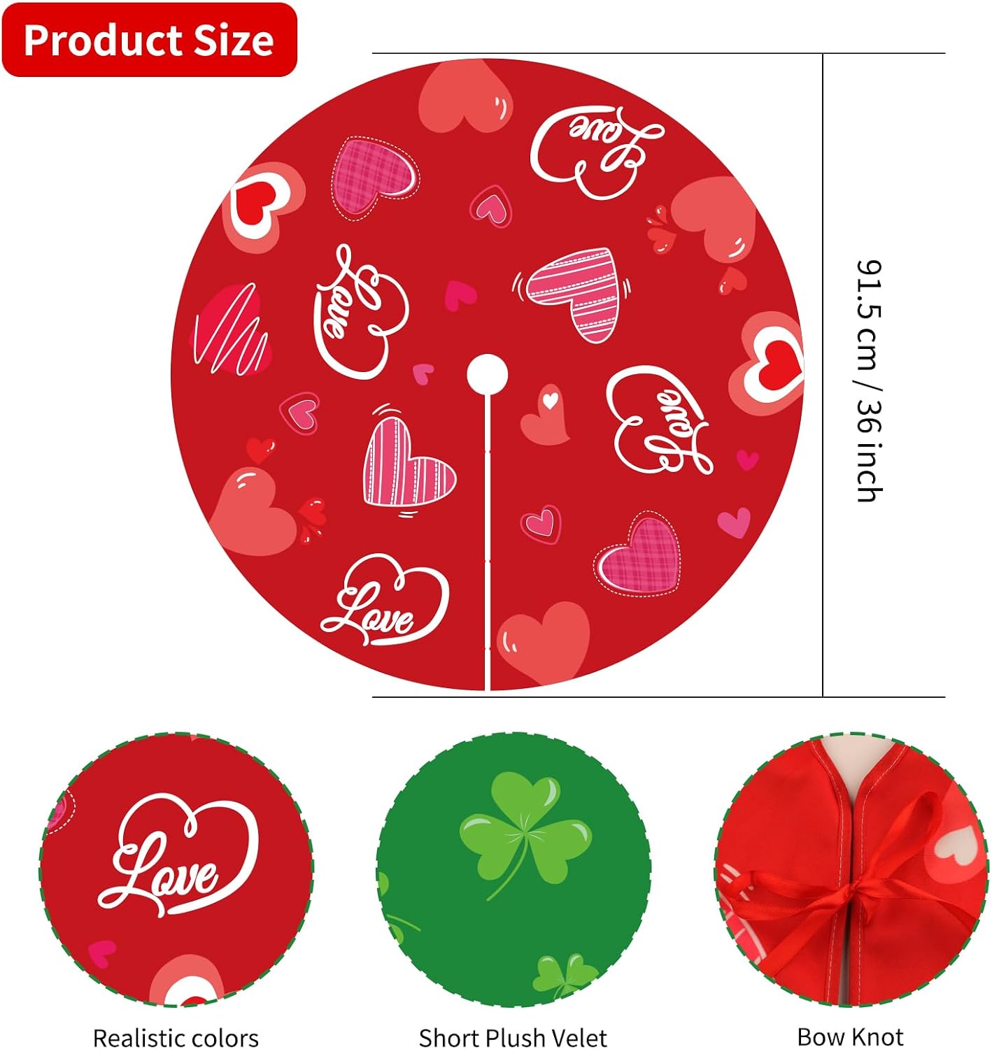 Valentine's Day Tree Skirt Valentine's Decor 36" Love Heart Clover Double Sided Print Mat for Trees St Patricks Day Decor Holiday Party Garden Indoor Home Decorations