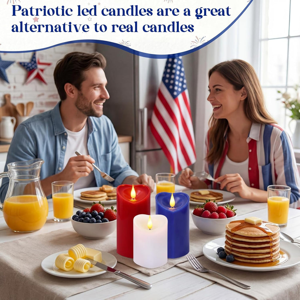 Retisee 3 PCS 4th of July Pillar Candle - 4" 5" 6" LED Battery Operated Flameless Candle with Remote for Independence Day Home Party Decoration Gift