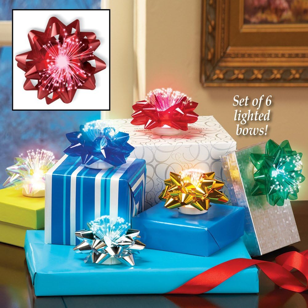 Light Up Glowing Gift Bows, 6 Iridescent LED Ribbon Bow for Gift Packaging and Decorations- LED Glowing Gift Ribbon Flower Bows, Self Adhesive