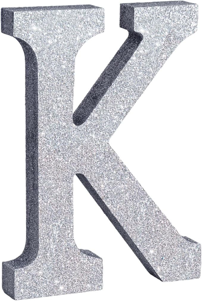 TONIFUL 8 Inch Silver Glitter Letter K Table Centerpiece A-Z Silver Birthday Party Decorations,Silver Alphabet K for Birthday,Chrismas,Graduation,Bridal Shower,Wedding,Anniversary Party Supplies