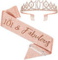 BRT Bearingshui 101st Birthday Tiara and Sash for Woman, Rose Gold Tiara and Sash for 101st Birthday Party Favor Supplies