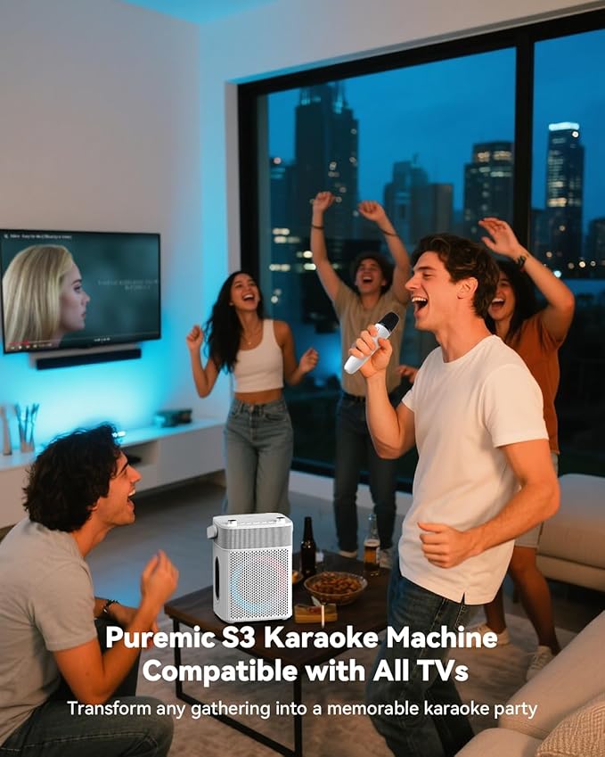 Karaoke Machine with 2 UHF Wireless Microphones with Leather Bag, IPX4 Waterproof Portable Bluetooth Speaker with Lights for Adults, Outdoor Karaoke Speaker Support Bluetooth/AUX/USB/PC (White)