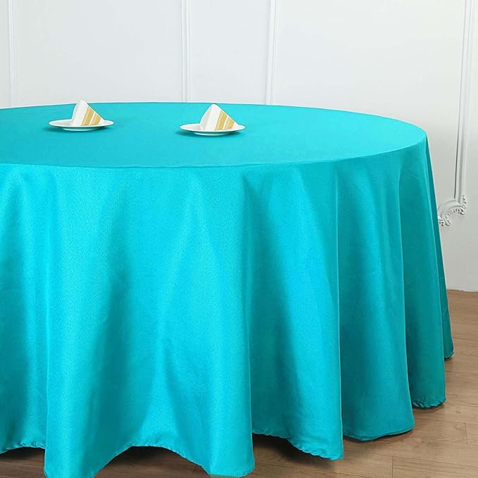 Efavormart Round Tablecloth, 132 Inch Stain & Wrinkle Resistant Washable Table Cloth, Decorative Polyester Fabric Table Cover for Banquet, Wedding, Dining- Turquoise