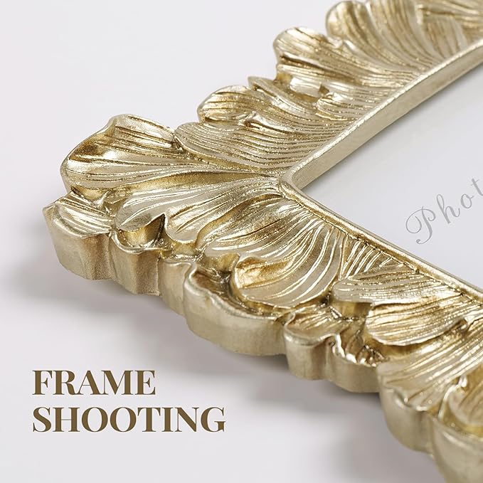 Cuspin Vintage Picture Frame 4x6 Frames, Gold Palm Leaves Textured Hand-Crafted Resin with Glass Front Elegant Retro Vintage Design Photo Frame for Wall and Tabletop Display Home Decor