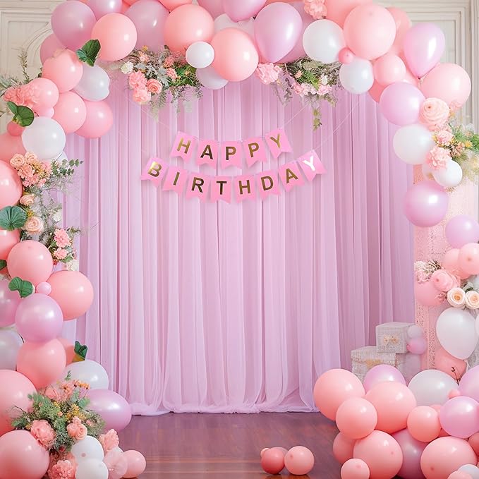 10x10ft Baby Pink Tulle Backdrop Curtain for Parites, Sheer Backdrop Curtains for Wedding Baby Shower Birthday Party Photo Shoot Decorations