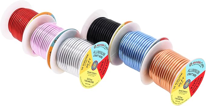 Mandala Crafts 10 Gauge Anodized Aluminum Craft Wire for Jewelry Making - 120 FT Colored Flexible Silver Copper Black Pink Ice Blue Red Wire - Bendable for Bonsai Armature Crafting Sculpting