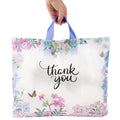 Purple Q Crafts Thank You Bags With Soft Loop Handle for Business Retail, Boutique Bulk 50 Pack 15" W x 12" H Floral Plastic Shopping Bags/Gift Bags Perfect For Mothers Day