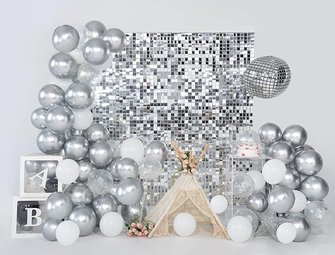 Kate Square Sliver Sequin Wall Panel Backdrop Sliver Glitter Panels Wedding Decoration(Pack of 12)